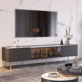 Nordic Minimalist TV Stand Stone Top 2-Drawer Glass Doors Media Console in Large