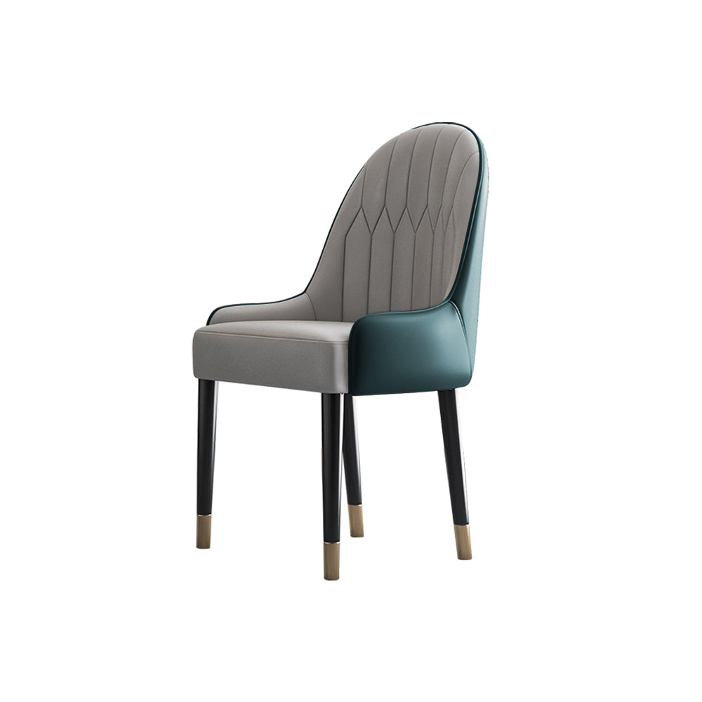 Modern PU Leather Set of 2 Dining Chairs in White & Green with Metal Legs