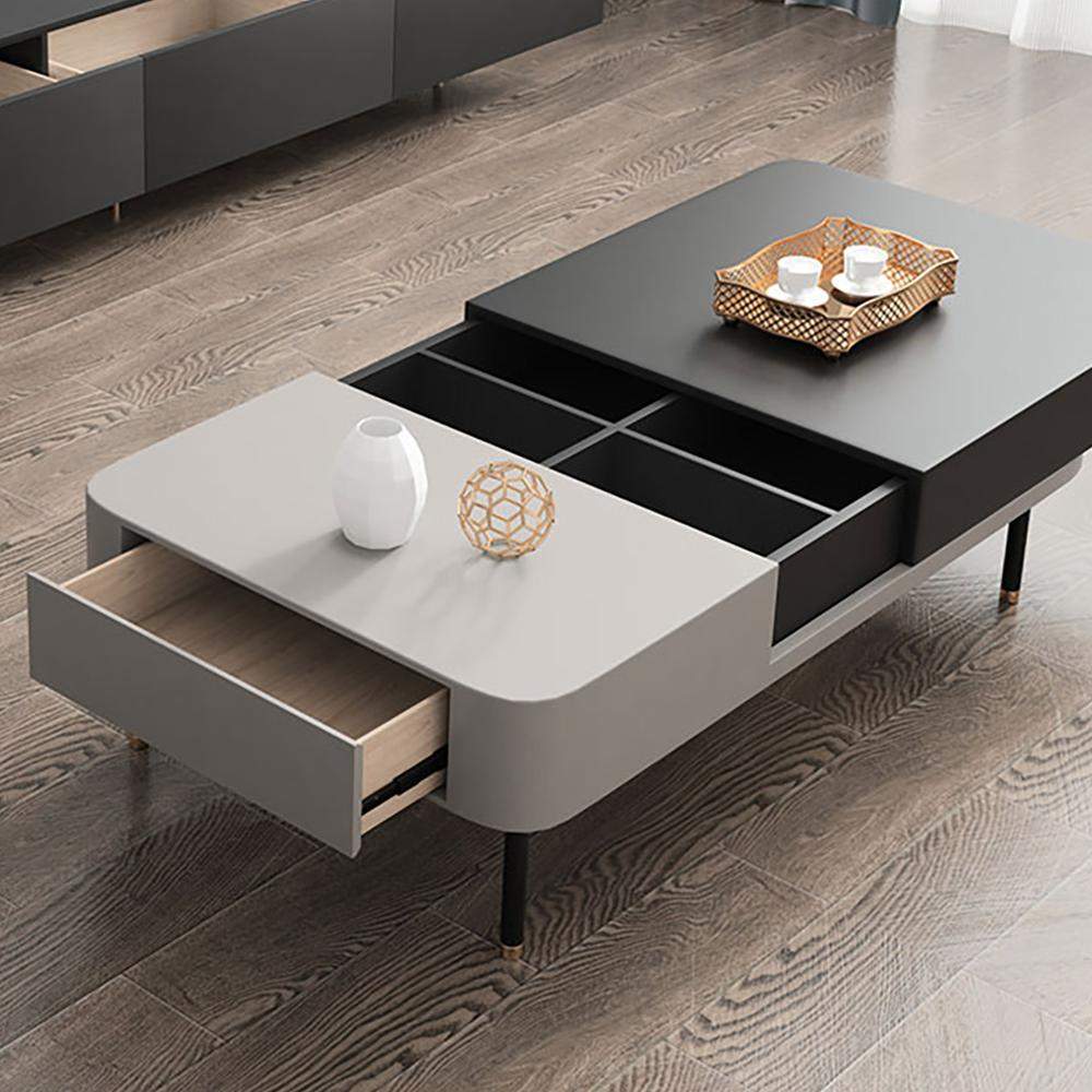 White & Black Modern Extendable Coffee Table with Storages and Drawer-Coffee Tables,Furniture,Living Room Furniture