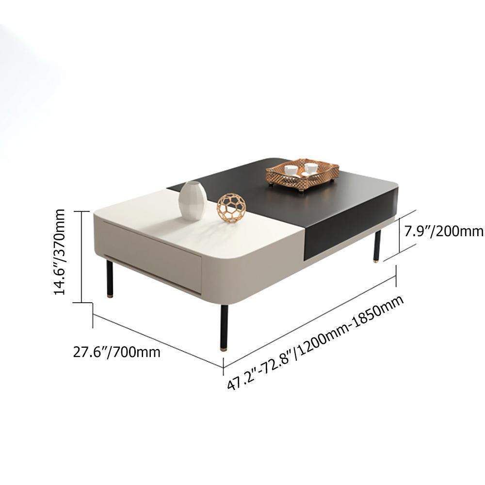 White & Black Modern Extendable Coffee Table with Storages and Drawer-Coffee Tables,Furniture,Living Room Furniture