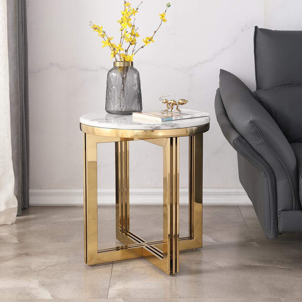 Nordic Round Marble-top End Table Side Table in White & Gold-Richsoul-End &amp; Side Tables,Furniture,Living Room Furniture