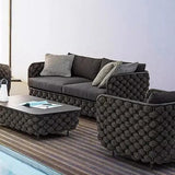 53.1 "Sofa de patio de patio à oreilles extérieur en aluminium et corde moderne large avec coussins en noir