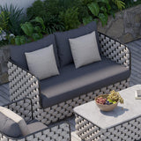 53,1" breites, modernes Zweisitzer-Terrassensofa aus Aluminium und Seil mit Kissen in Schwarz