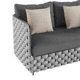 Sofá de dos plazas para exteriores de aluminio y cuerda de 53.1" de ancho con cojines en negro