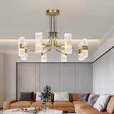 Moderner 6-Licht-Acryl-LED-Gold-Sputnik-Kronleuchter für Wohnzimmer