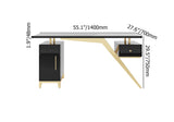 Escritorio para computadora ultramoderno de 55" en blanco y dorado con almacenamiento y cajón