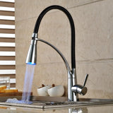 Modern Single Handle LED Kitchen Faucet with Pullout Sprayer Chrome & Black