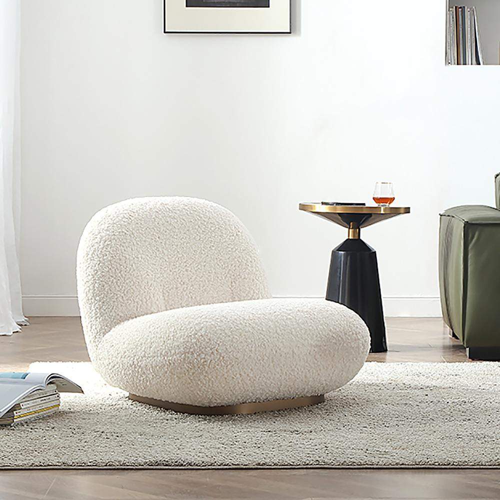 Sofá de suelo de lana de cordero blanco roto, sillón, cojín suave