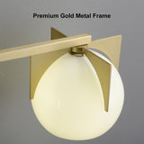 Aplique de pared para baño con forma de globo blanco de 3 luces, aplique de pared de tocador de metal en dorado