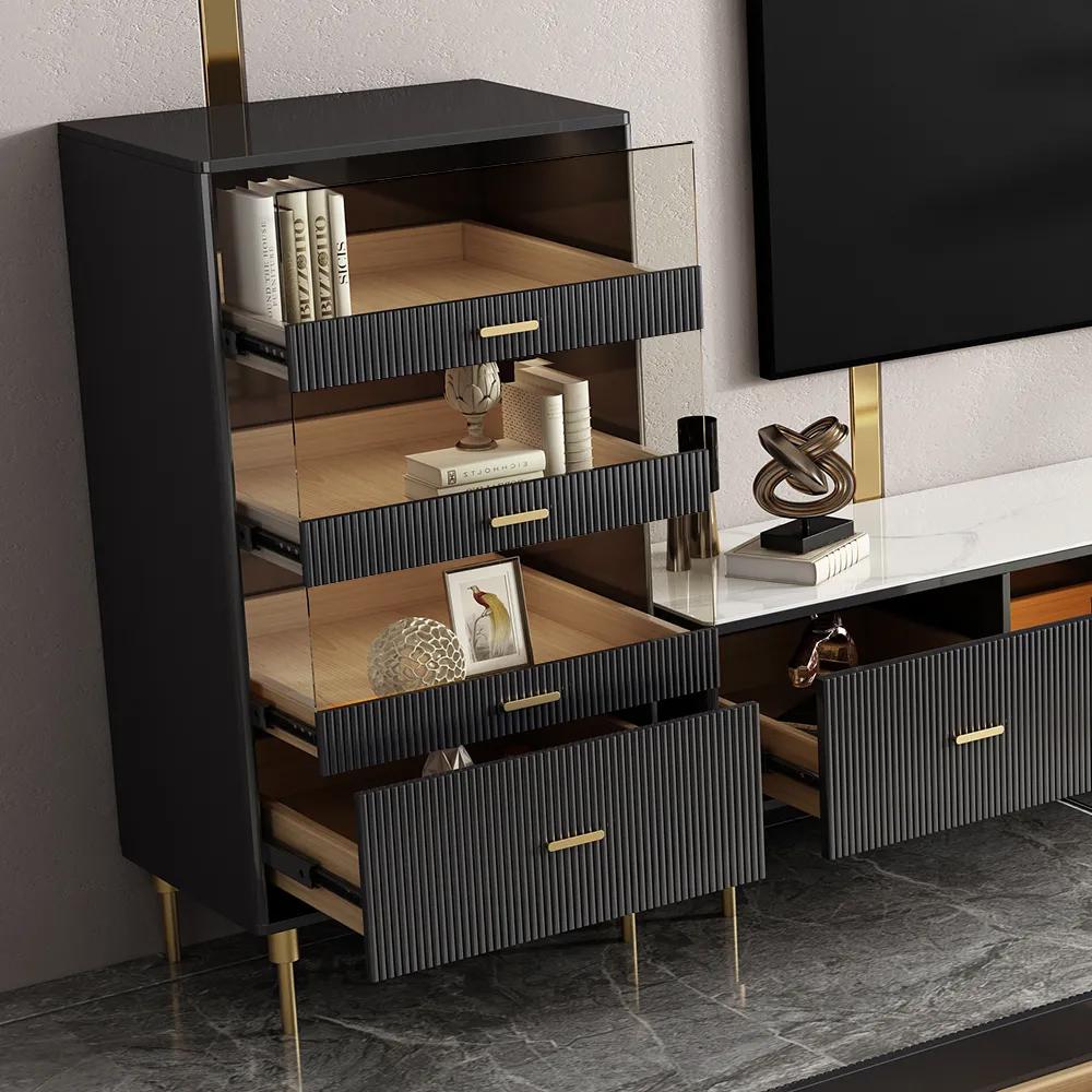 Rectangular Side Cabinet with Storage & Shelves in Black