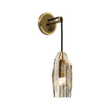 Modern Antique Brass 1-Light Crystal Wall Sconce with Adjustable Cable for Bedroom
