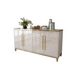 59.1" Rectangular Sideboard Buffets Tempered Glass Top Cabinet 4 Doors & 2 Shelves