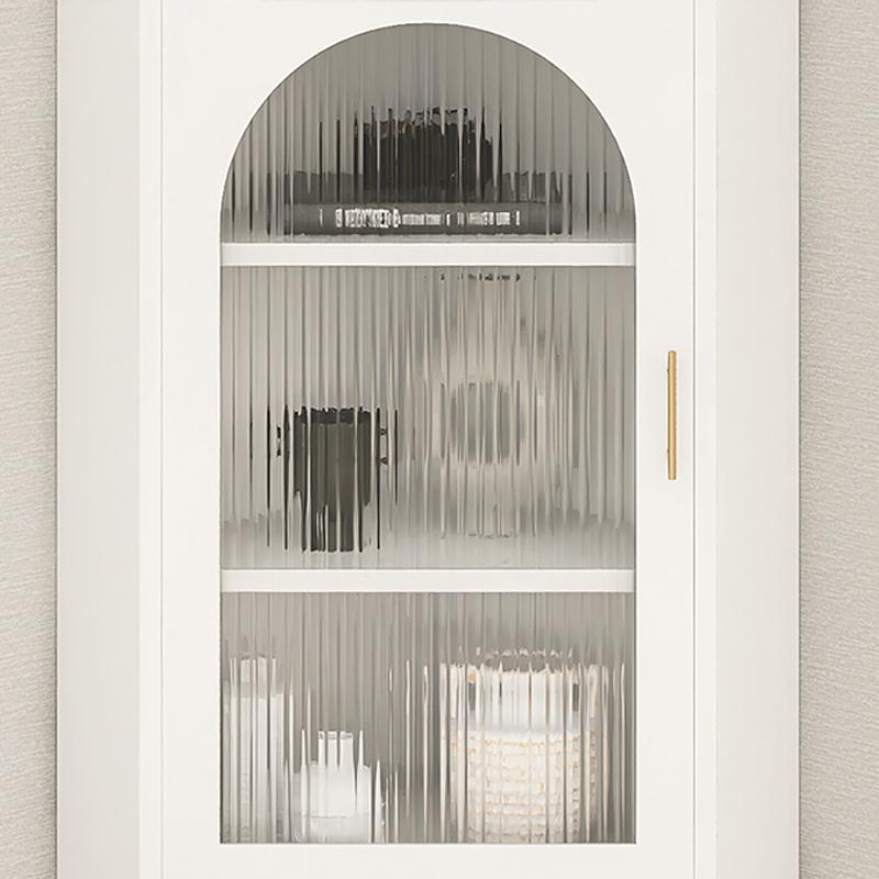Modern White Corner Floor Display Cabinet with Storage & Glass Door & Faux Marble Top