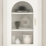 Moderne weiße Eckvitrine mit Stauraum, Glastür und Kunstmarmorplatte