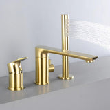 Grifo de llenado de bañera romano de montaje en cubierta de oro cepillado con ducha de mano de latón macizo