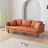 Sofá tapizado en tela de cuero color naranja de 82.7"L de 3 plazas con almohadones y respaldo con brazo cuadrado