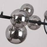Luz de isla de cocina negra moderna de 7 luces con luces colgantes de techo con pantalla de globo de vidrio