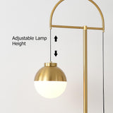 Lámpara de pie Modern Arc Gold con pantalla de globo de vidrio blanco 1 luz