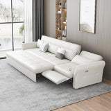 Sofá cama reclinable eléctrico de 109" convertible tapizado capitoné de cuero blanco aire