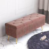Modern Velvet Storage Bench Flip Top in Pink with Gold Legs