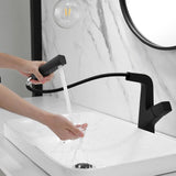 Schwarzer moderner Einloch-Waschbecken-Wasserhahn mit Doppelfunktion, ausziehbarer Wasserhahn