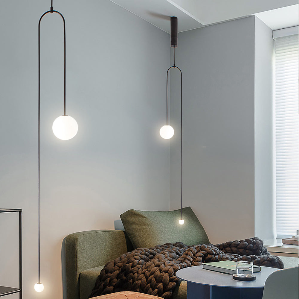 Modern Pendant Light Glass Globe 2-Light U-Shaped in Gold for Living Room and Bedroom