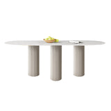 55.1" Modern Oval Stone Top Dining Table 3 Legs in White