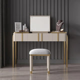 Champagne Makeup Vanity Mirror & Stool included with Flip Top 2-Drawer Dressing Table