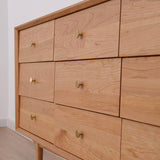 63" Natural Bedroom Dresser with 9 Drawers Wooden Chest of Drawers with Gold Knobs