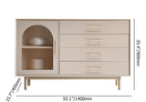 55" Beige Sideboard Buffet with Drawers & Glass Door Storage Cabinet