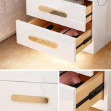 Square 2-Drawer White Nightstand with USB Port Sensor Light Bed Side Table Gold Pulls