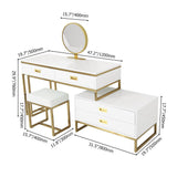 Modern White Makeup Vanity Expandable Dressing Table with Cabinet Mirror&Stool Included