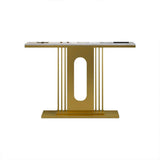 Mesa consola estrecha moderna de 47" con pedestal en blanco y dorado para entrada