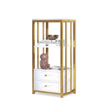 White Display Cabinet Marble Veins Storage Cabinet with Backboard
