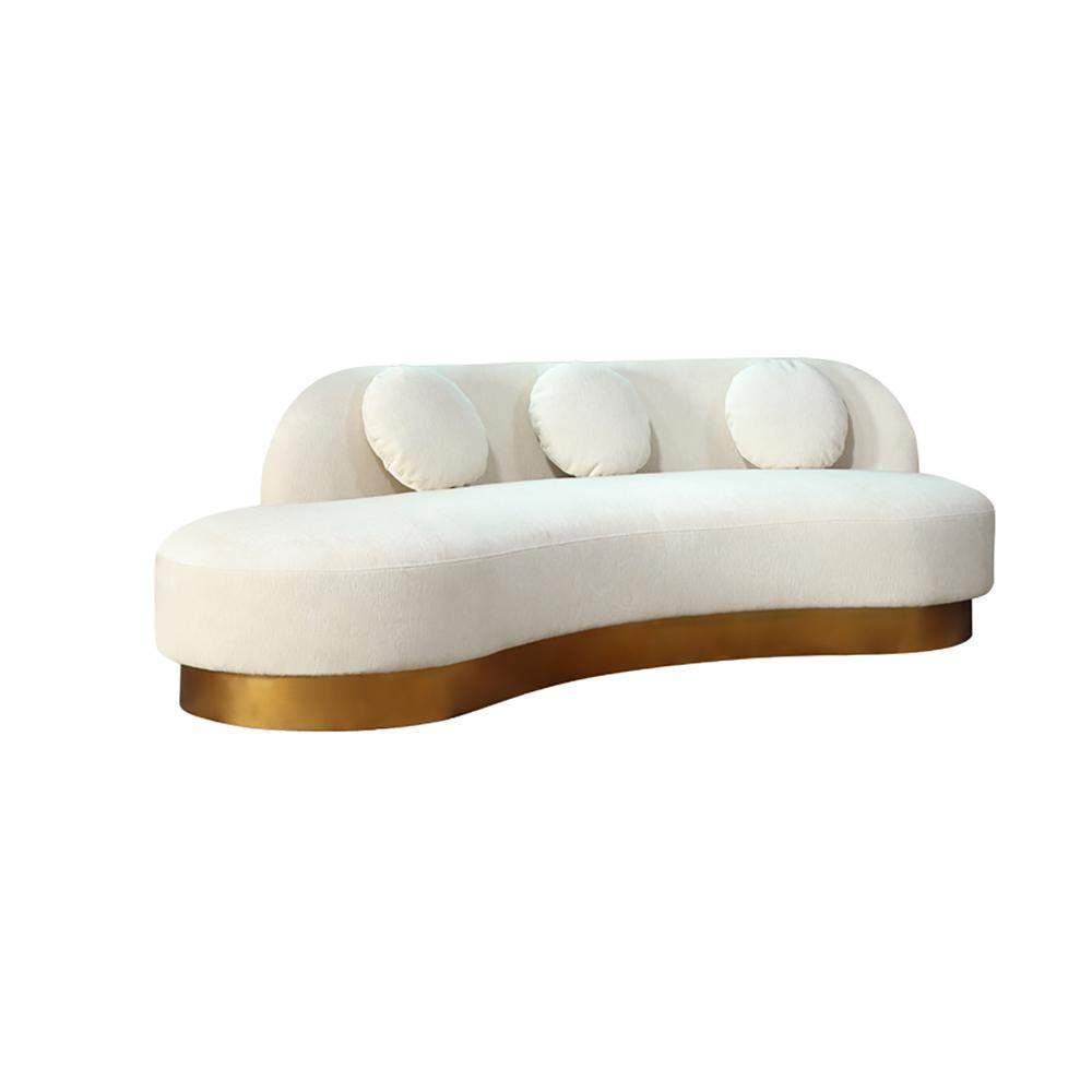 Modern White & Gold Velvet Curved Sofa for 3 Seaters with Pillows & Stainless Steel Base-Furniture,Living Room Furniture,Sofas &amp; Loveseats