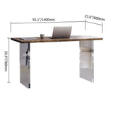 55.1" Walnut Home Office Desk Writing Desk Wood Tabletop & Clear Acrylic Pedestals-Desks,Furniture,Office Furniture