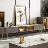 Rectangular Stone Top TV Console with Storage Glass Sliding Doors-Richsoul-Furniture,Living Room Furniture,TV Stands