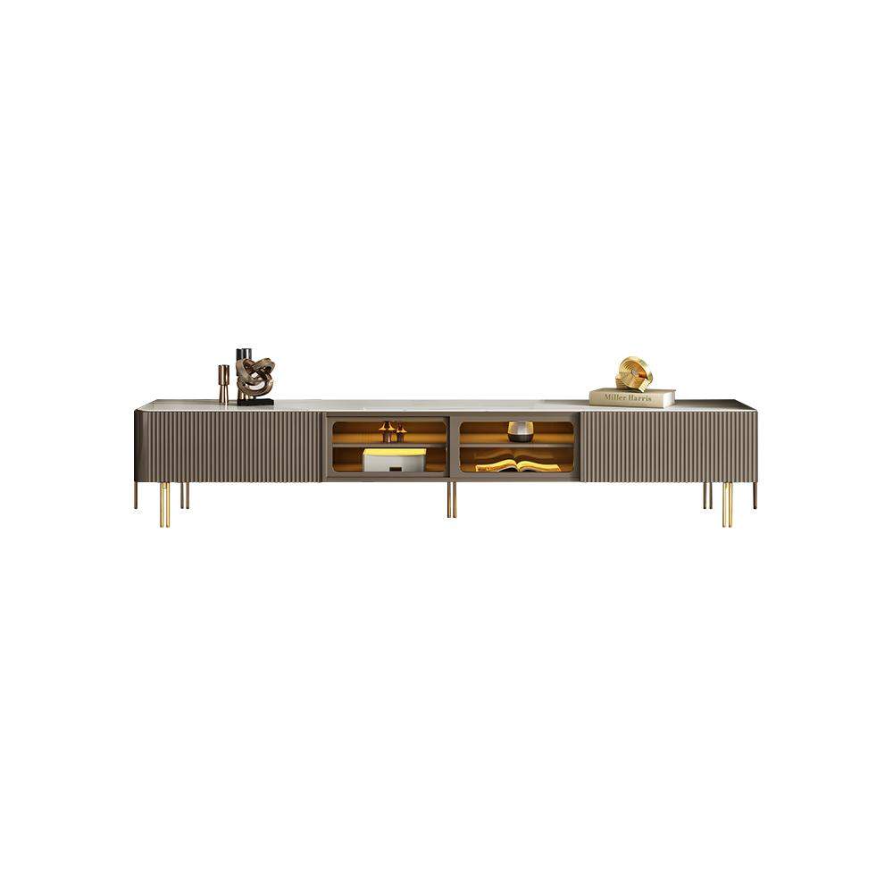 Rectangular Stone Top TV Console with Storage Glass Sliding Doors-Richsoul-Furniture,Living Room Furniture,TV Stands