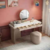 Modern Stone Top Makeup Vanity with Mirror & Storage in Light Gray
