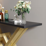 Black & Gold ナロー コンソール テーブル アクセント テーブル For Entryway X Base Metal in Small