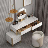 Ensemble de vanité de maquillage blanc moderne avec haut en pierre et miroir et tabouret et tabouret inclus