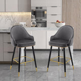 Deep Gray Velvet Counter Height Bar Stool with Footrest (Set of 2)