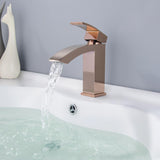 Ridge Modern Design Angled Spout Single Handle Waterfall Bathroom Sink Faucet-RoseGold