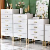 Moderne weiße Holztruhe mit goldenen Beinen mit 6 Schubladen in groß