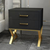 Nordic White Nightstand 2-Drawer Bedside Table Gold Finish
