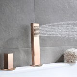 Rose Gold Modern Bathtub Faucet 3-Handle Deck Mounted Roman Tub Faucet & Hand Shower