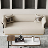 Modernes cremefarbenes und braunes Sofa für 3-Sitzer, Mikrofaser-Lederpolsterung, rechteckig