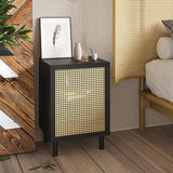 Nordic Black Nightstand Rattan Groff Bedside مع باب واحد و 1 رف