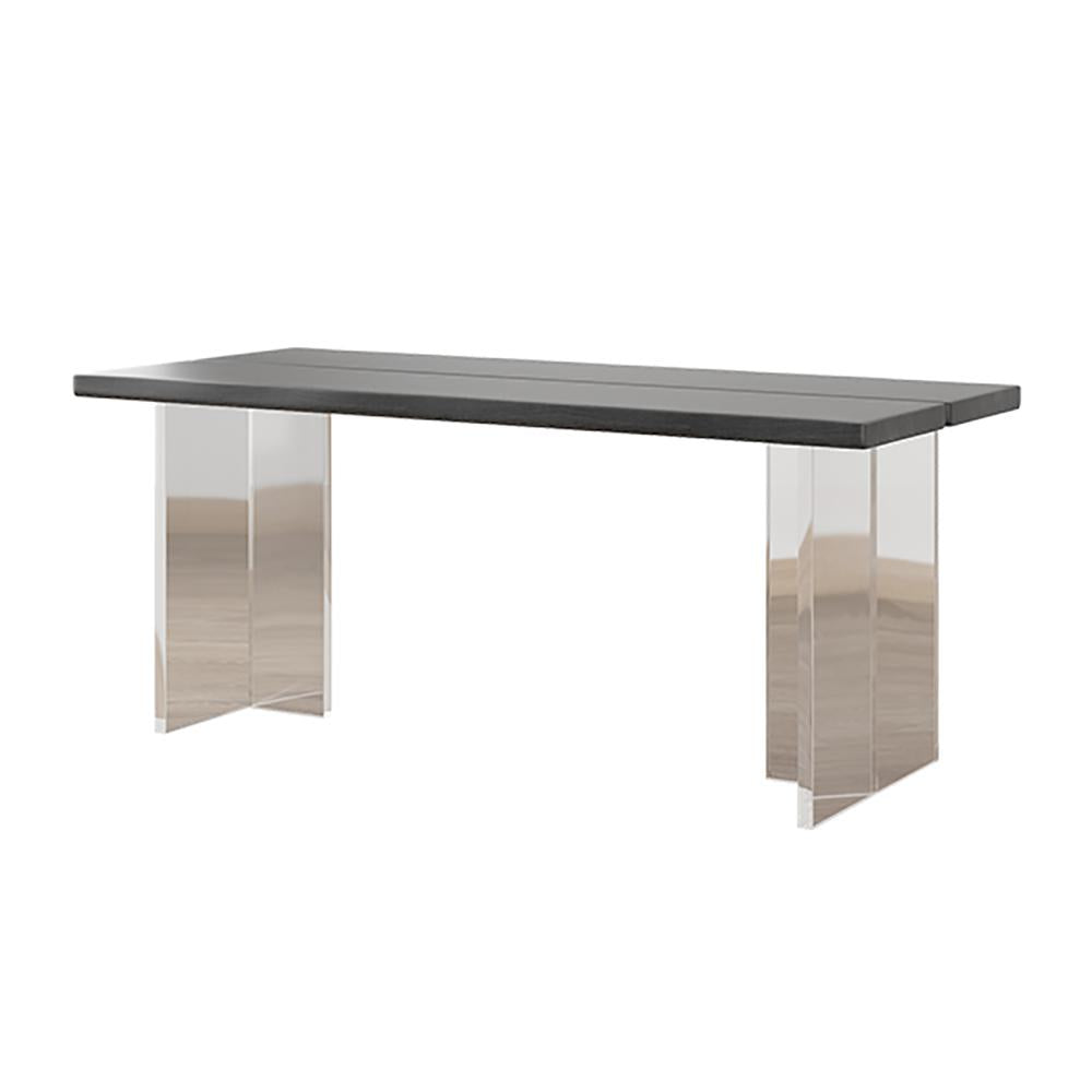 Modern 63" Acrylic Dining Table Rectangle Black Wood Tabletop Floating Trestle Leg
