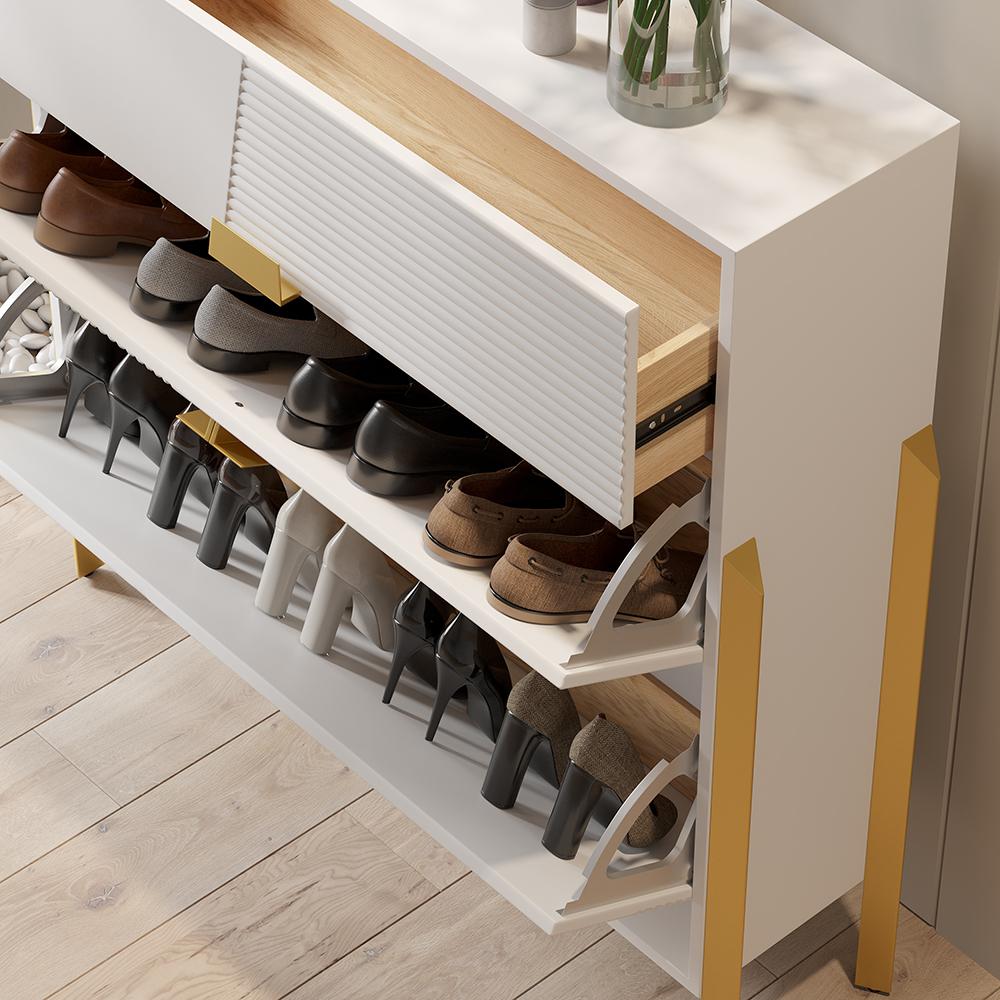 Modern Entryway White Shoe Storage Narrow Shoe Cabinet with 2 Flip